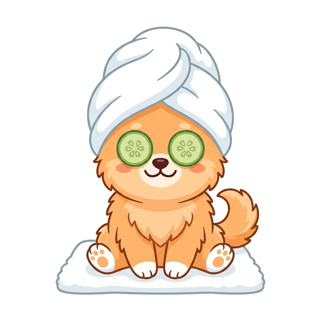 Cartoon dog relaxing with cucumbers illustration